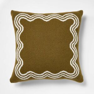 24"x24" Jacquard Knit Pillow with Scallop Pattern  Dark Olive